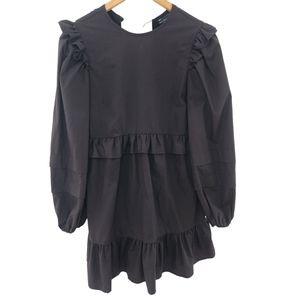 Asos Tiered Ruffled Black Long Sleeve Mini Dress Cottagecore